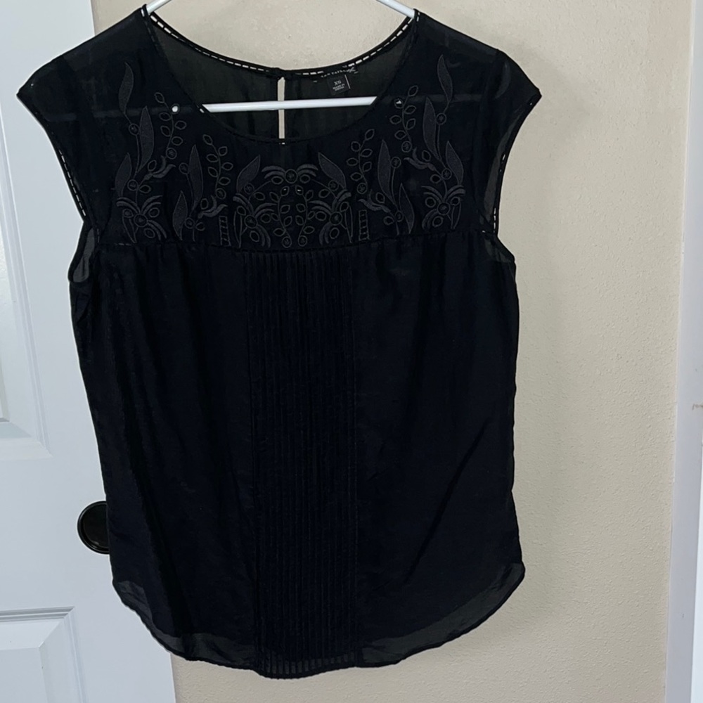 Ann Taylor Embroidered Eyelet Peasant Blouse Black Sz XS